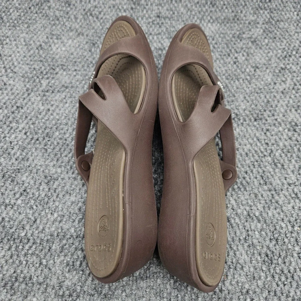 Crocs Patricia (Women's 10) Brown Sandals Wedge Strappy Comfort Slides Beach
